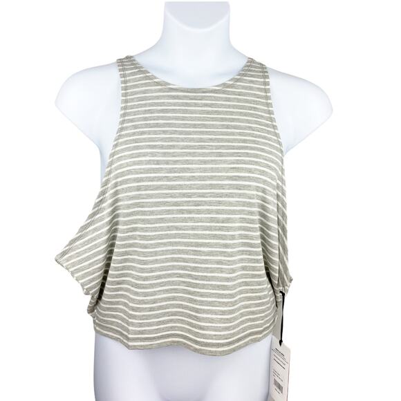 Yogalicious Slit Back Tank Top Gray White Stripe L - Picture 1 of 7